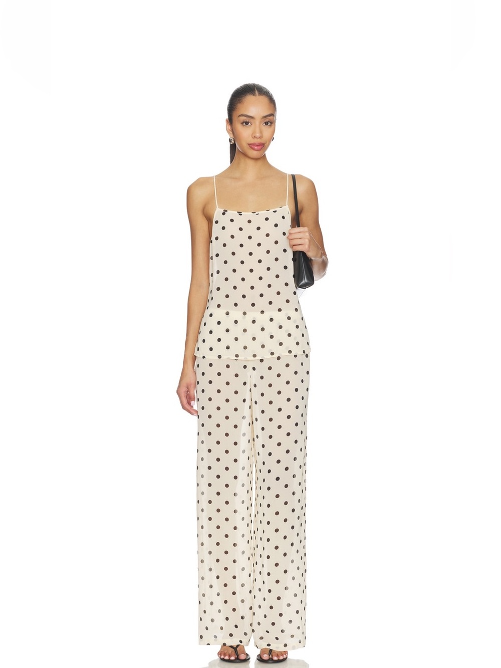 Women’s Cream Polka Dot Wide-Leg Pants & Cami Set